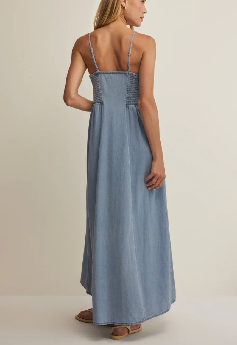 Angel Eyes Twill Midi Dress - Lake Blue