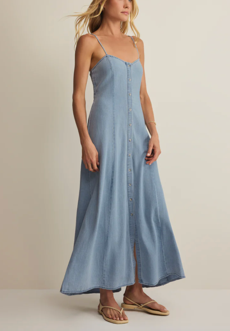 Angel Eyes Twill Midi Dress - Lake Blue