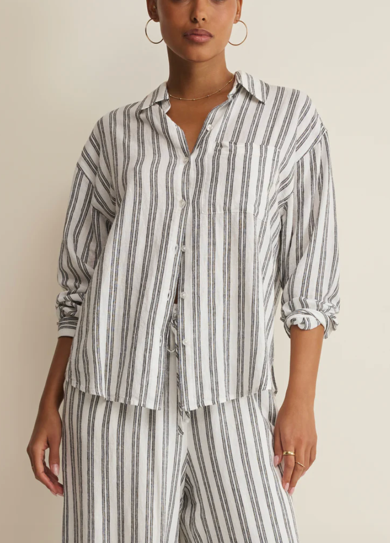 The Perfect Striped Button Up - White