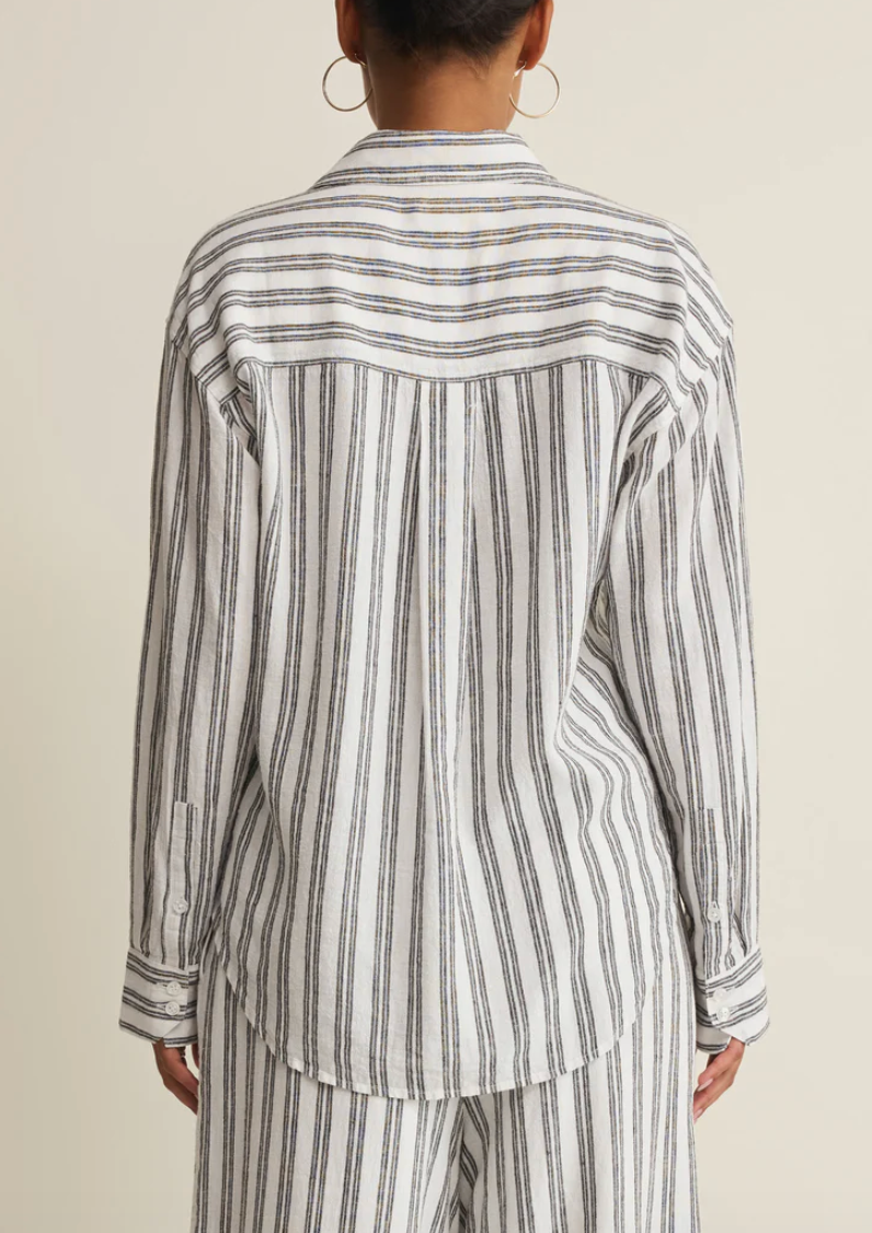 The Perfect Striped Button Up - White