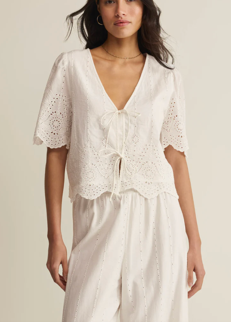 Oceanside Embroidered Top - White