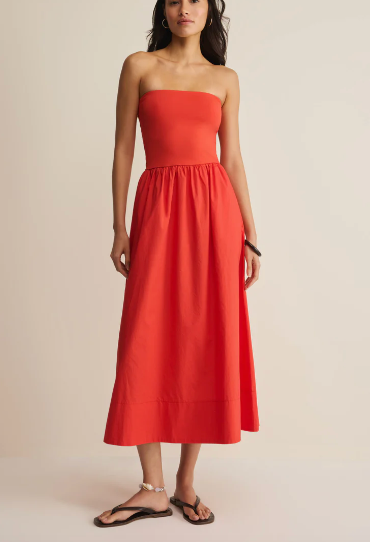 Sunsought Strapless Midi Dress - Lychee