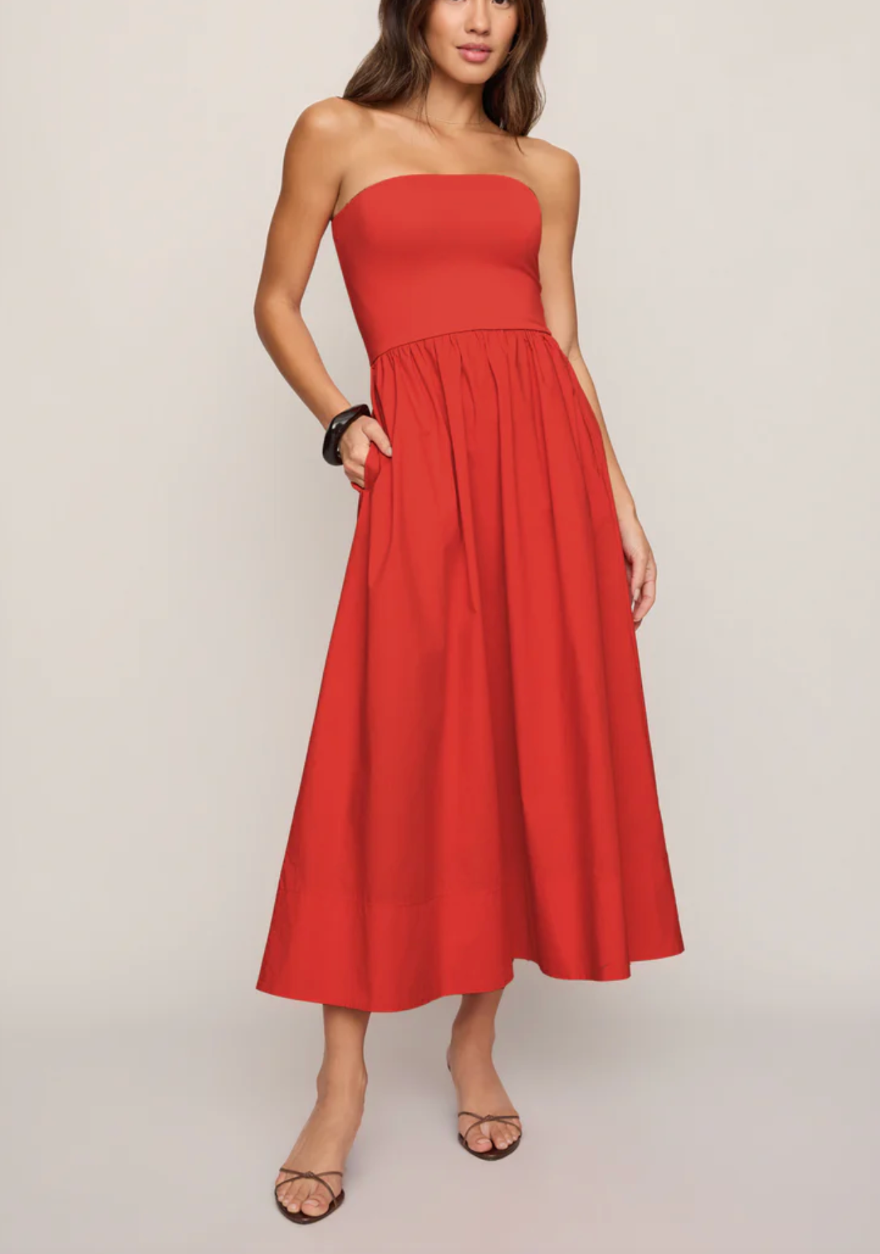 Sunsought Strapless Midi Dress - Lychee