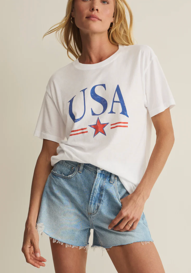 USA Star Boyfriend Tee - White