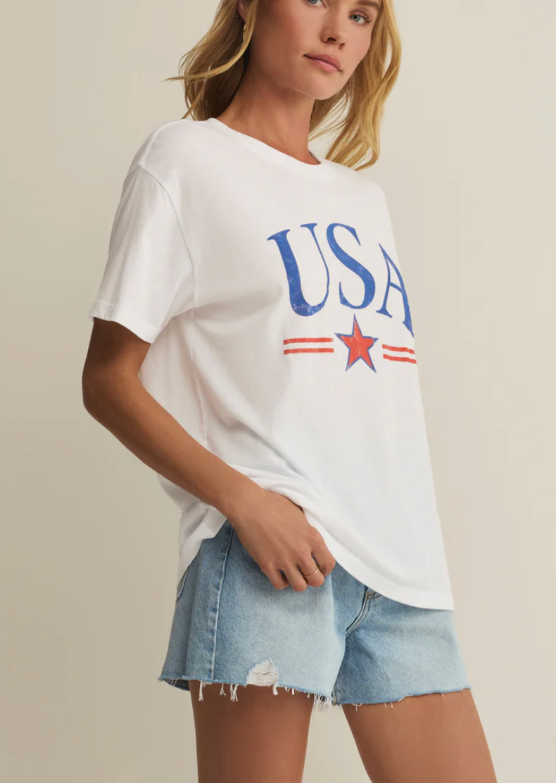 USA Star Boyfriend Tee - White