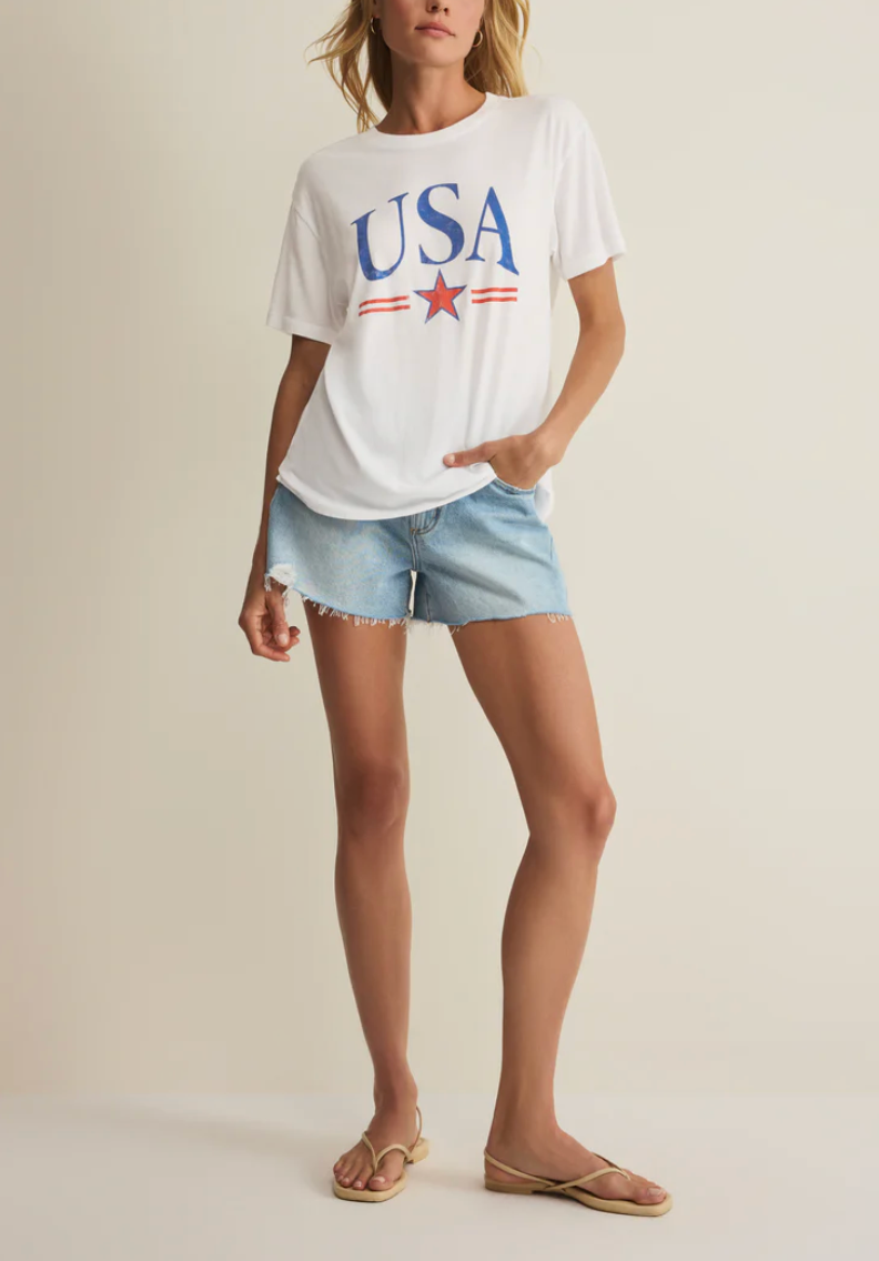 USA Star Boyfriend Tee - White