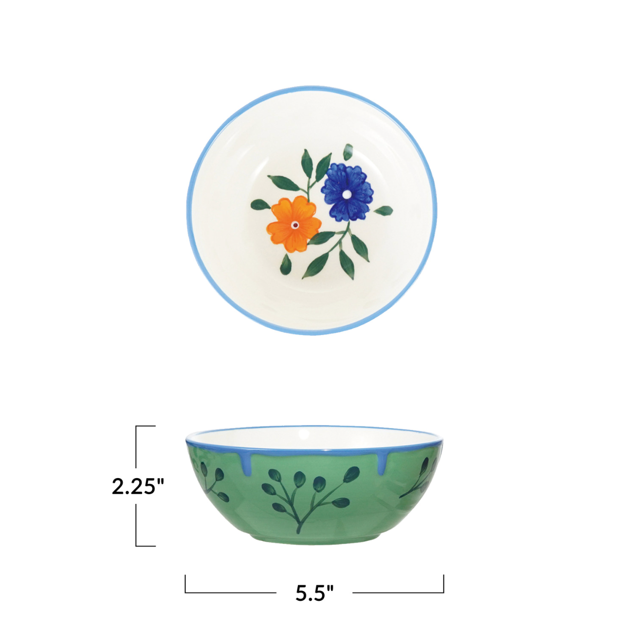 Botanical Hand-Painted Stoneware Bowl