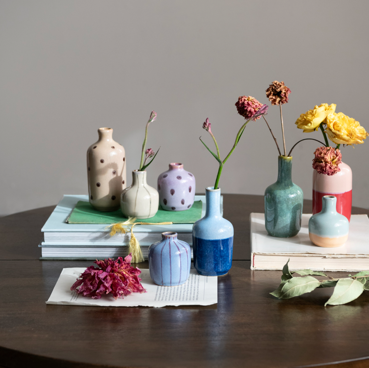 Hand-Painted Stoneware Bud Vase