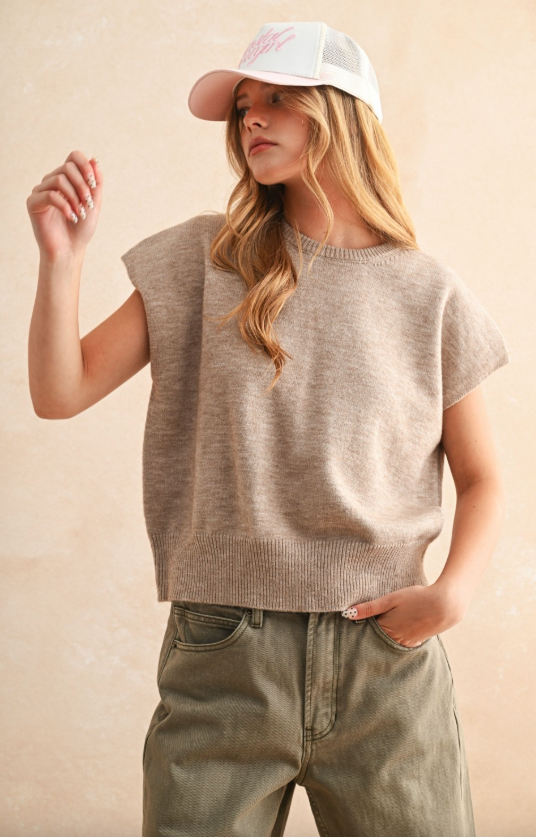 Coffee Run Sweater Top - Taupe