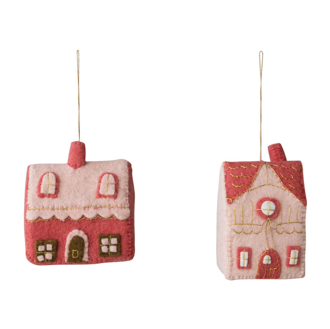 Pink + Red Felt House Ornament