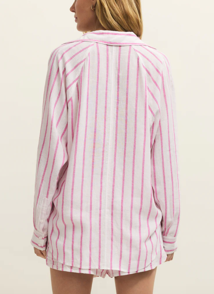 Perfect Linen Striped Top - Spanish Rose