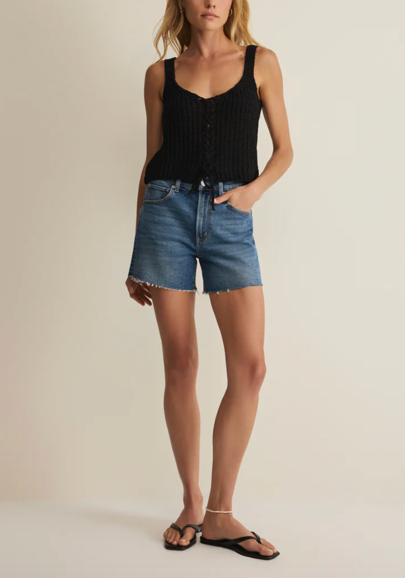 Tate Lace Up Sweater Top - Black