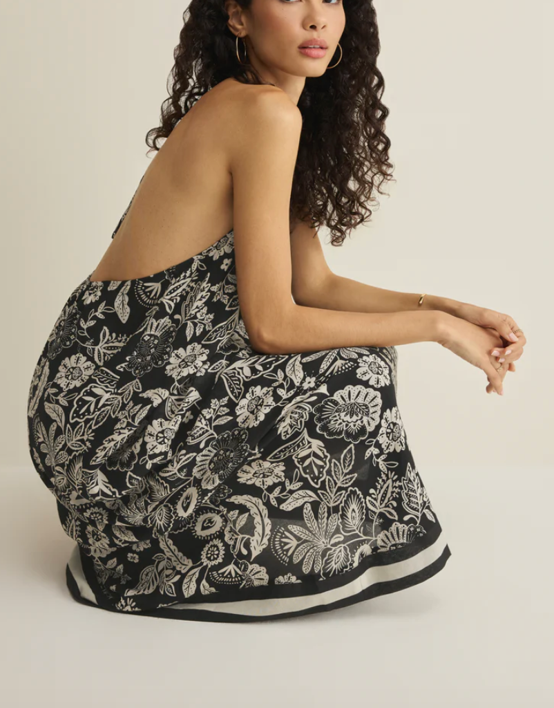 Viento Luz Floral Midi - Black