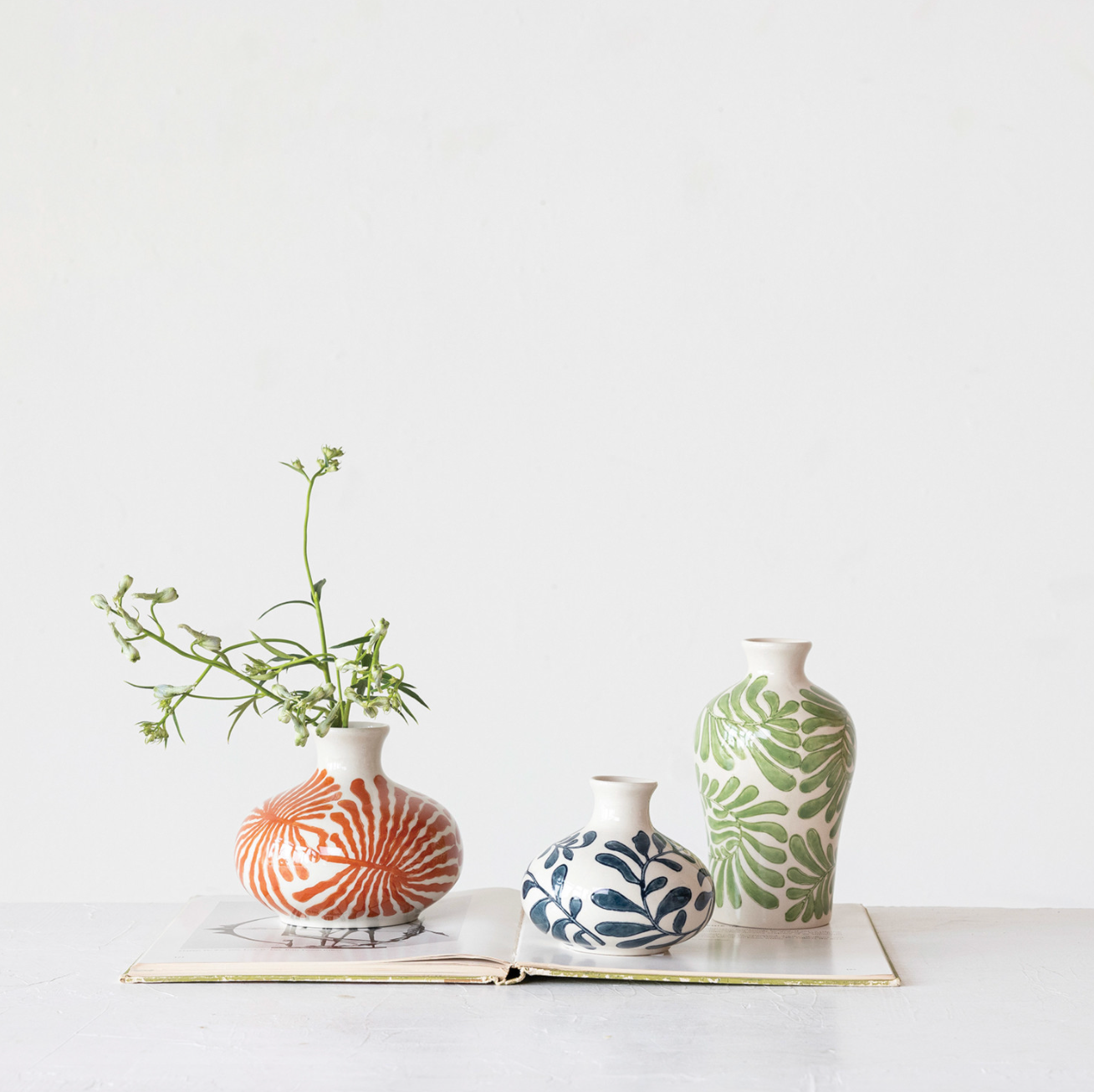 Abstract Botanical Stoneware Vase