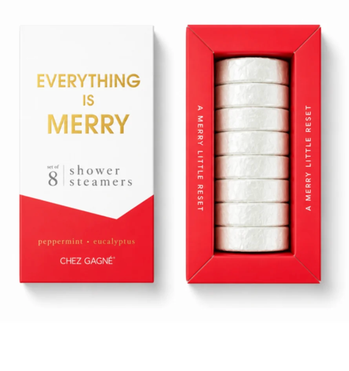 Set of 8 white shower steamers in red gift box