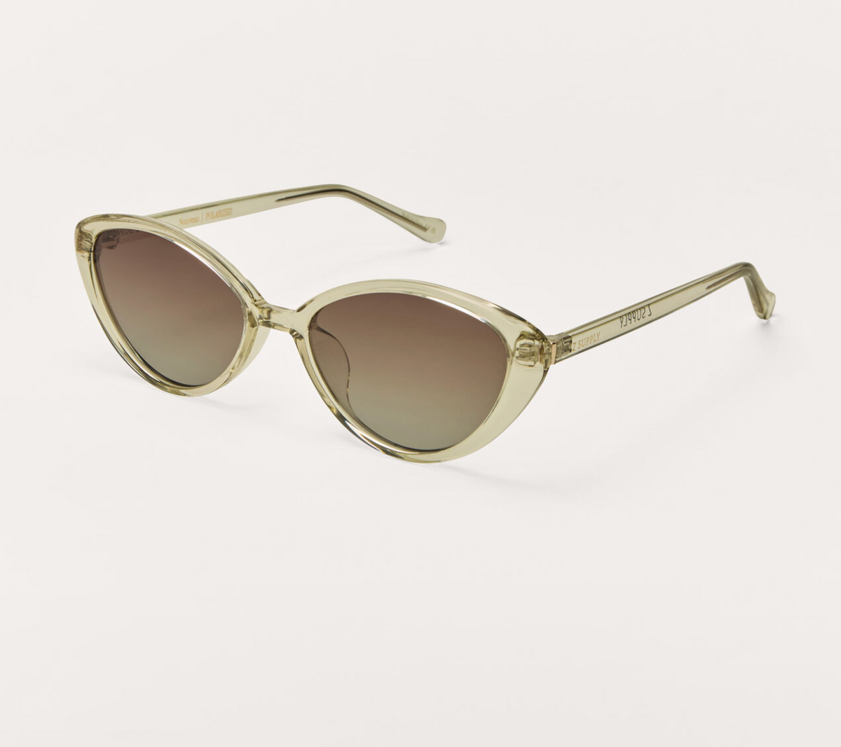 Nouveau polarized sunglasses, light olive frames with brown lenses and metal arms