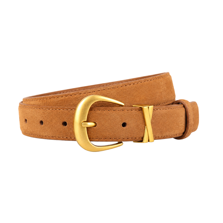 Saddle suede belt with gold-tone buckle and keeper, single-prong closure