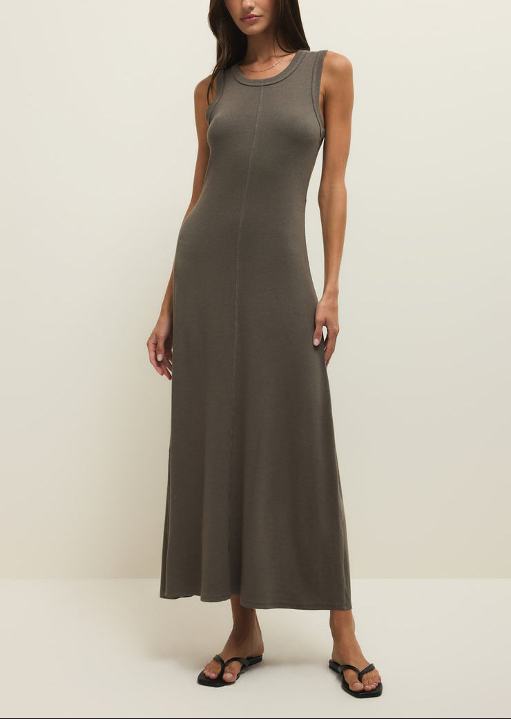 Linden Slub Rib Maxi Dress - Khaki Green