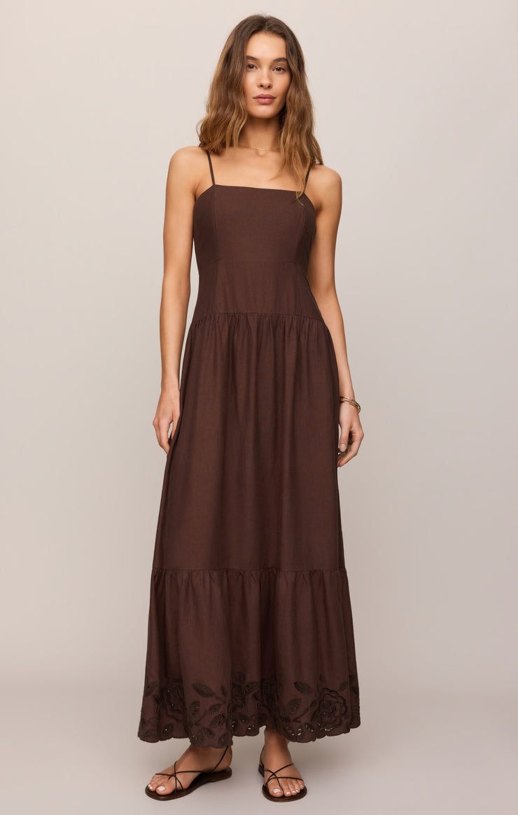 Esti Embroidered Maxi Dress - Chocolate Cherry