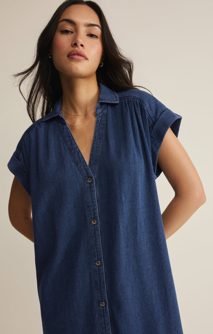 Shellbound Twill Dress - Twilight Blue