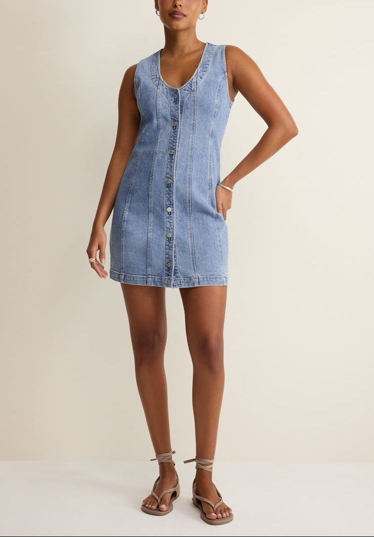 Jolie Denim Seamed Mini Dress - Avalon