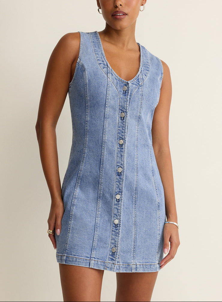 Jolie Denim Seamed Mini Dress - Avalon