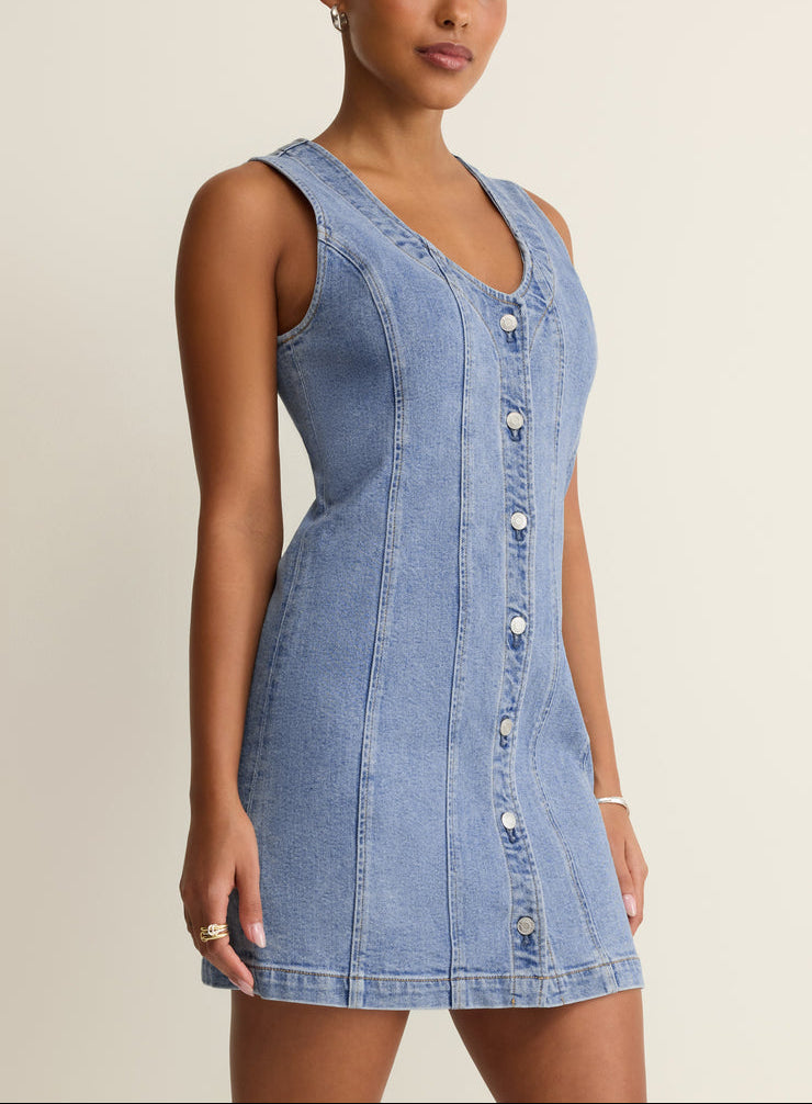 Jolie Denim Seamed Mini Dress - Avalon