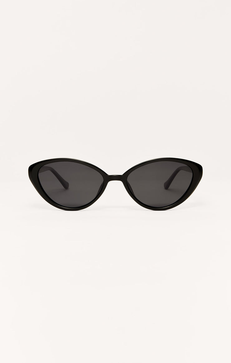 Nouveau polarized sunglasses with black frame and dark gray cat-eye lenses