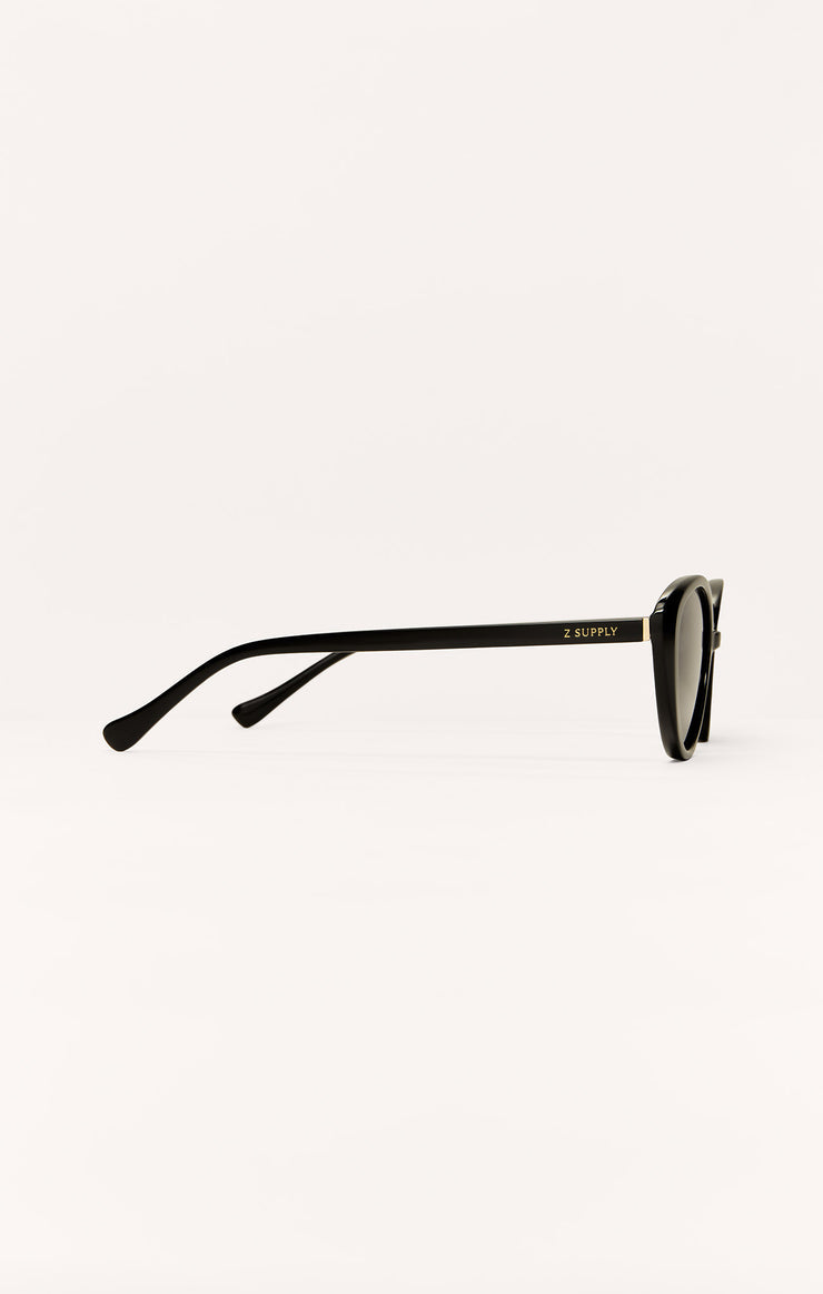 Nouveau polarized sunglasses, black temple with logo and dark side lenses