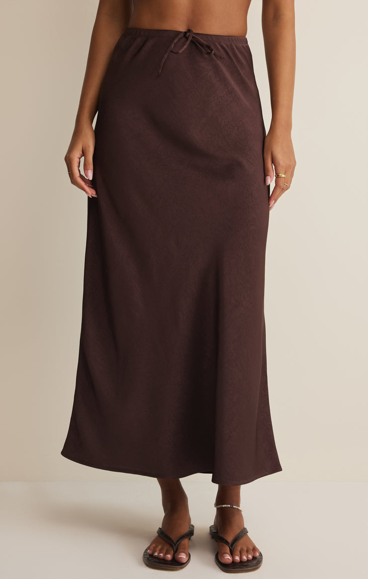 Viva Satin Midi Skirt - Chocolate Cherry