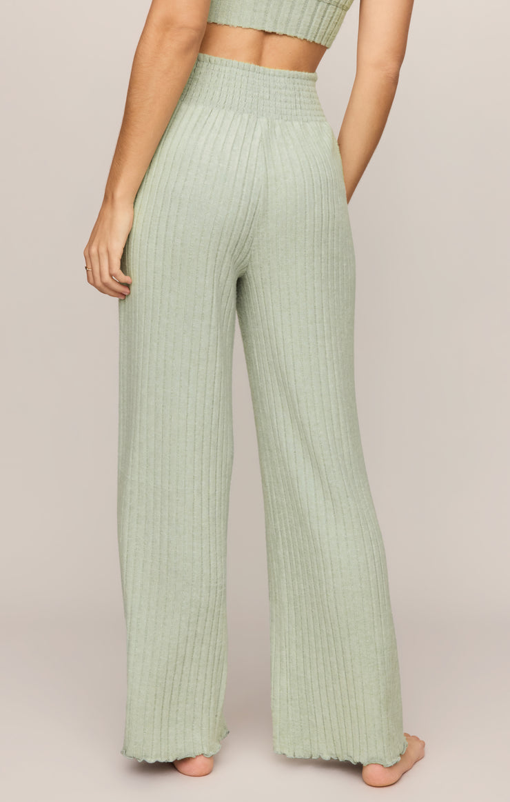 Dawn Smocked Silky Rib Pant - Aqua Cloud