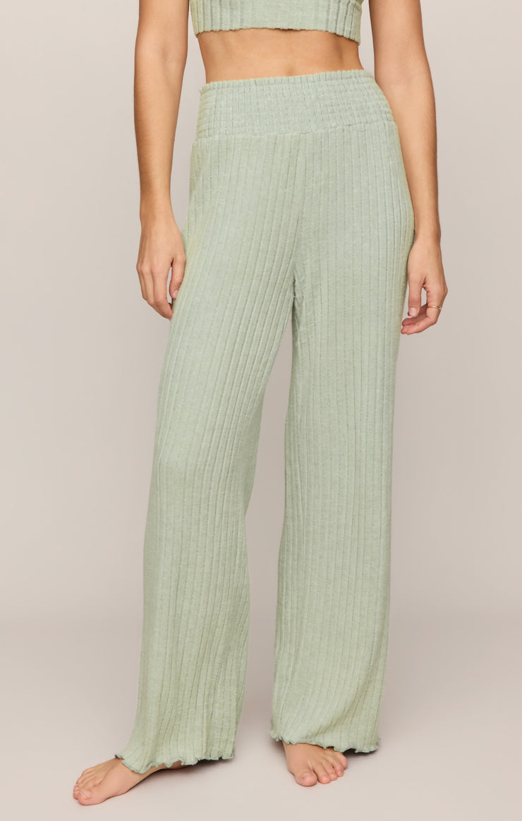 Dawn Smocked Silky Rib Pant - Aqua Cloud