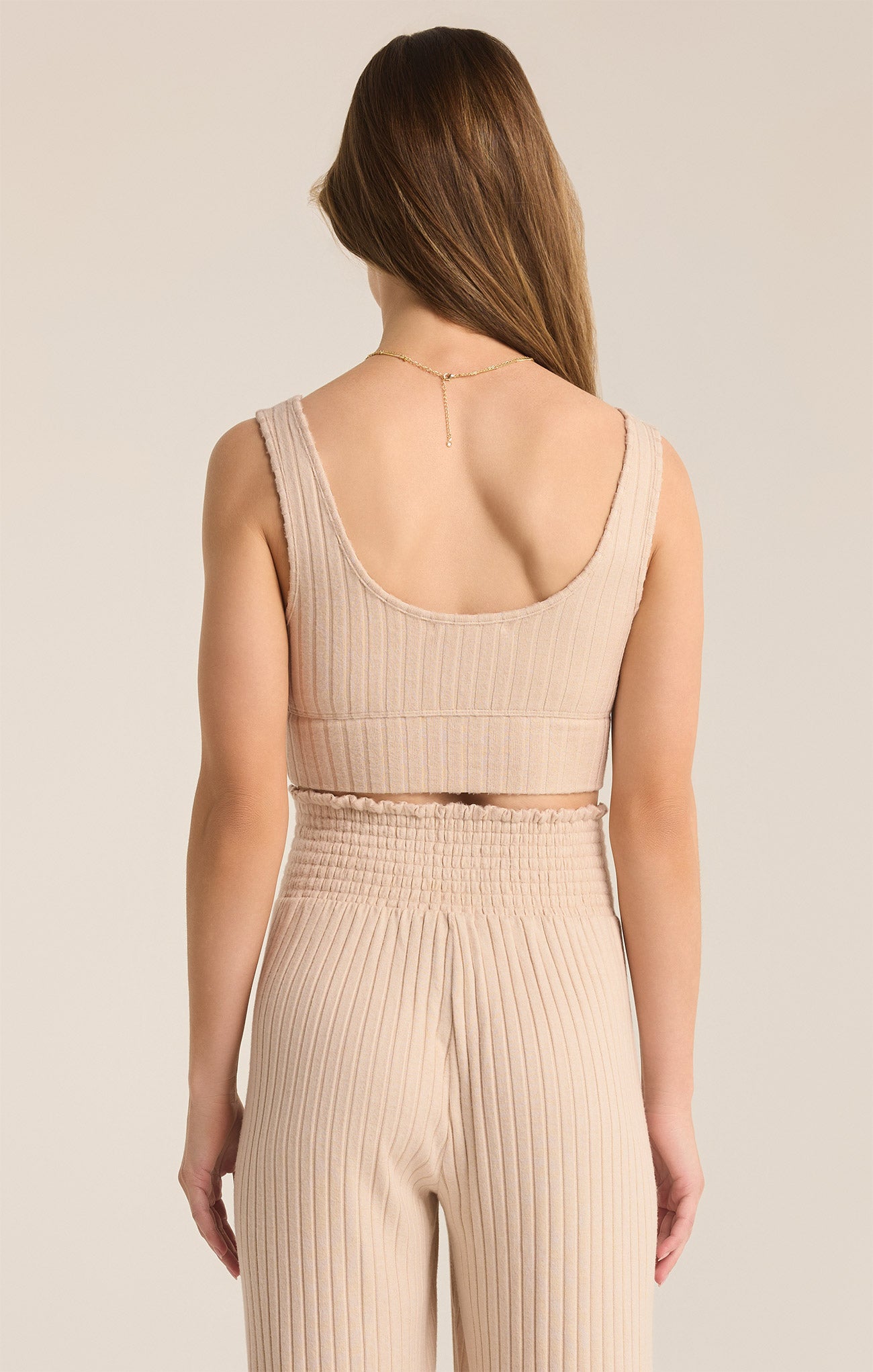 Zoe Rib Tank Bra - Light Oatmeal Heather
