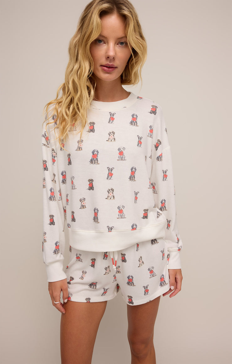 Elle Puppy Love Long Sleeve Top - Vanilla Ice
