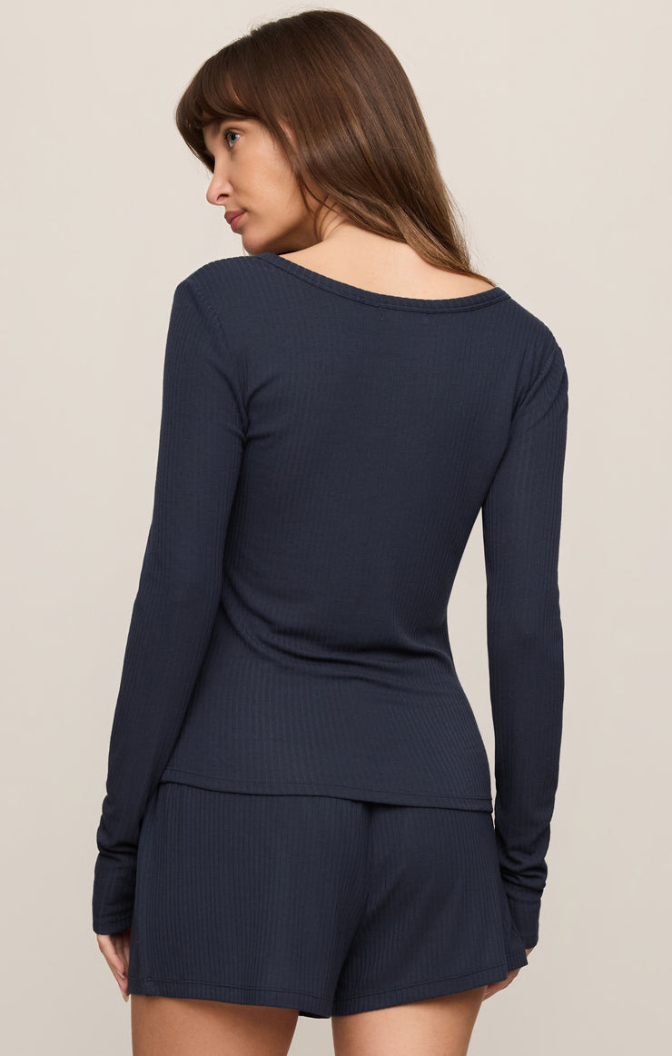 Just Right Rib Henley Top - Eclipse