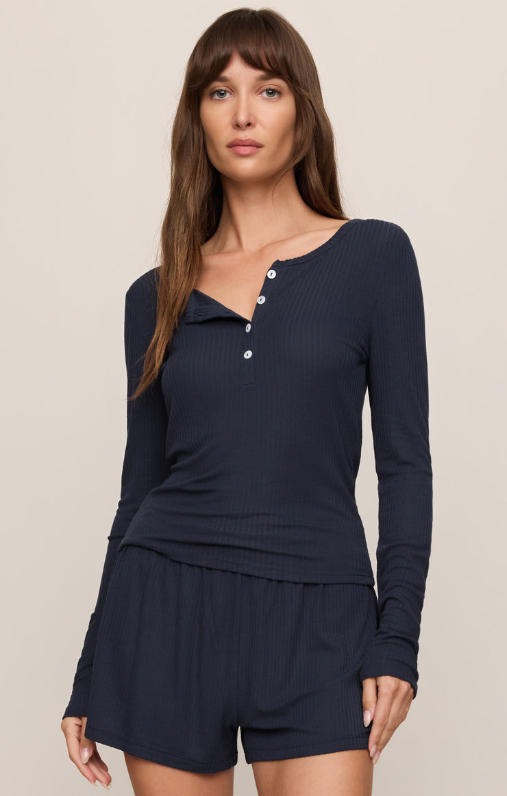 Just Right Rib Henley Top - Eclipse