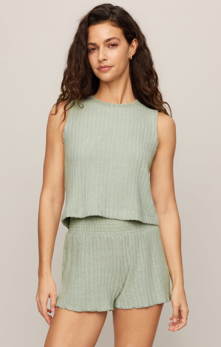 Sloane Silky Rib Tank - Aqua Cloud