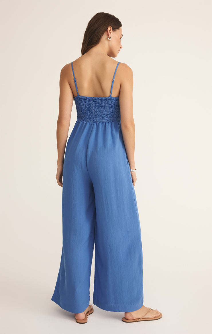 Beachside Smocked Jumpsuit - Bay Blue