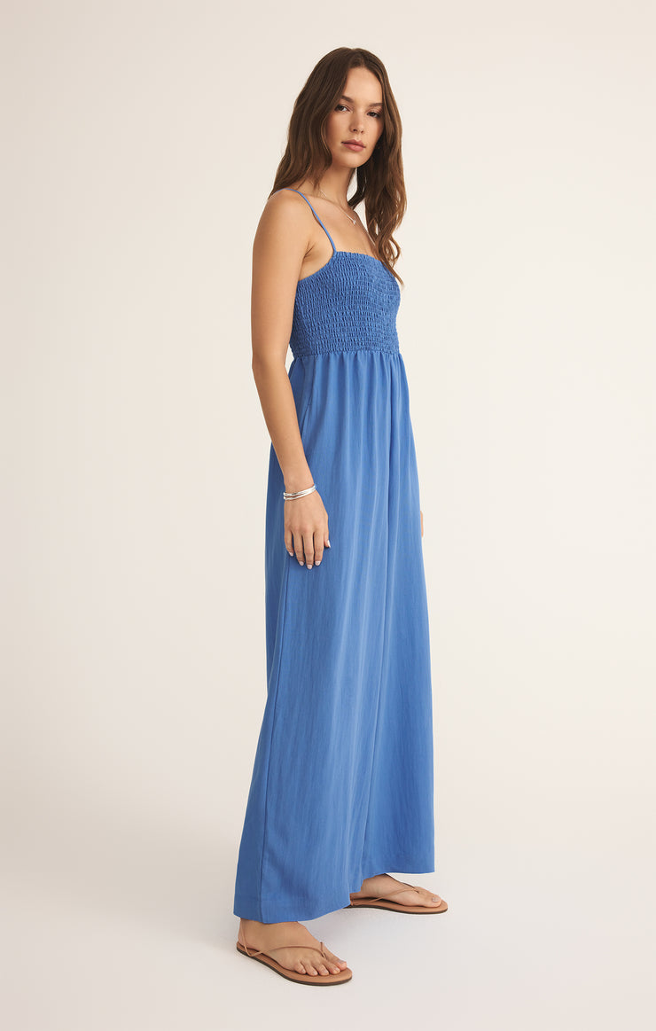 Beachside Smocked Jumpsuit - Bay Blue
