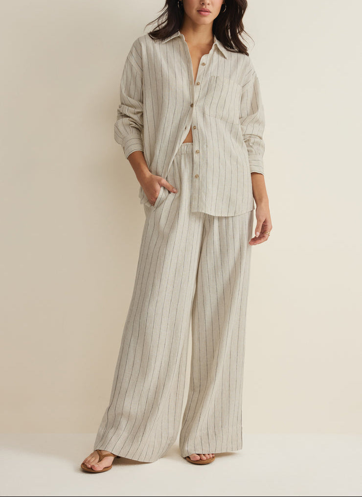 Henri Striped Linen Wide Leg Pant - Linen
