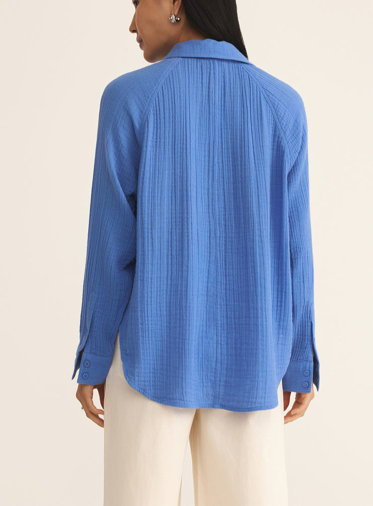 Perfect Airy Gauze Button Up - Bay Blue