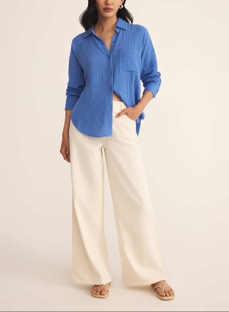 Perfect Airy Gauze Button Up - Bay Blue