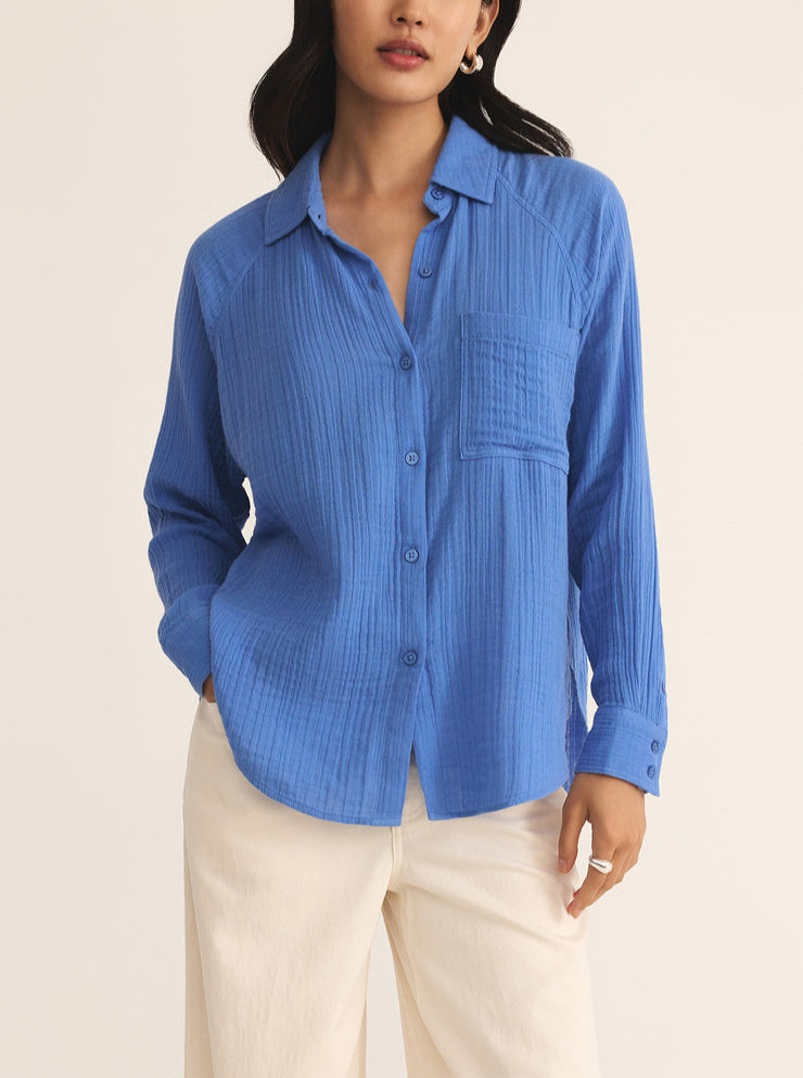 Perfect Airy Gauze Button Up - Bay Blue
