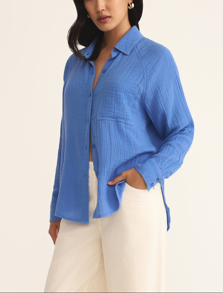 Perfect Airy Gauze Button Up - Bay Blue
