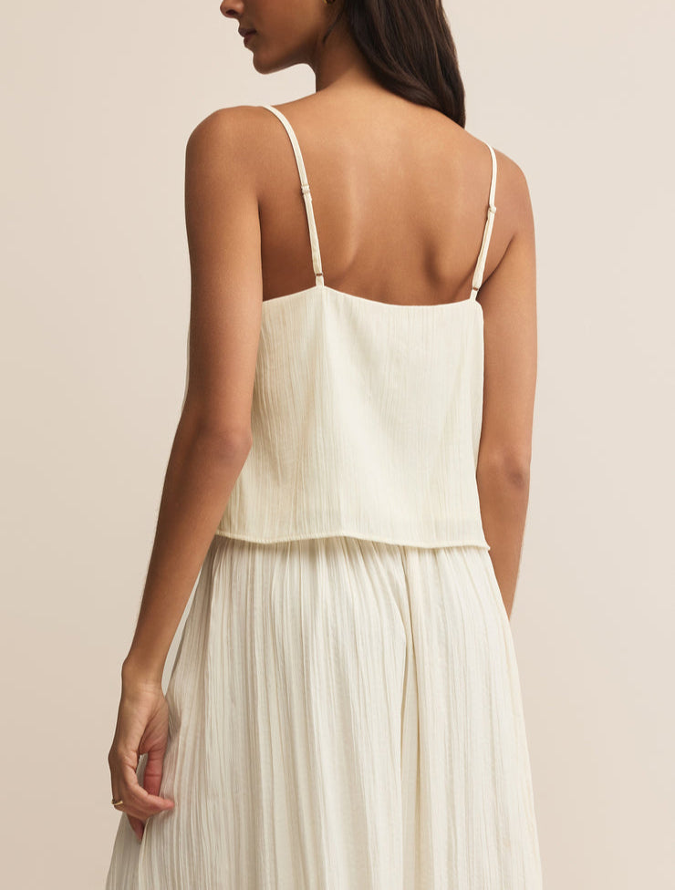Fiore Crinkle Satin Tank - Sandstone