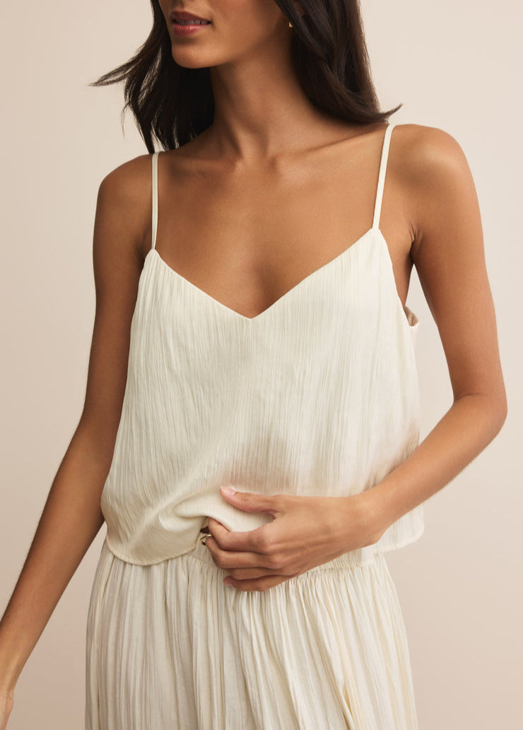 Fiore Crinkle Satin Tank - Sandstone
