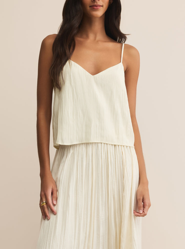 Fiore Crinkle Satin Tank - Sandstone