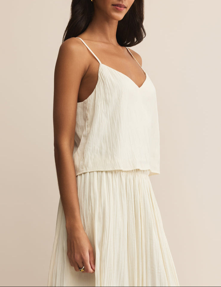 Fiore Crinkle Satin Tank - Sandstone