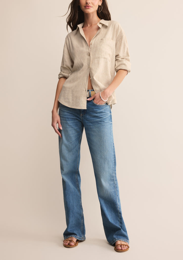 Alfie Linen Button Up - Flax