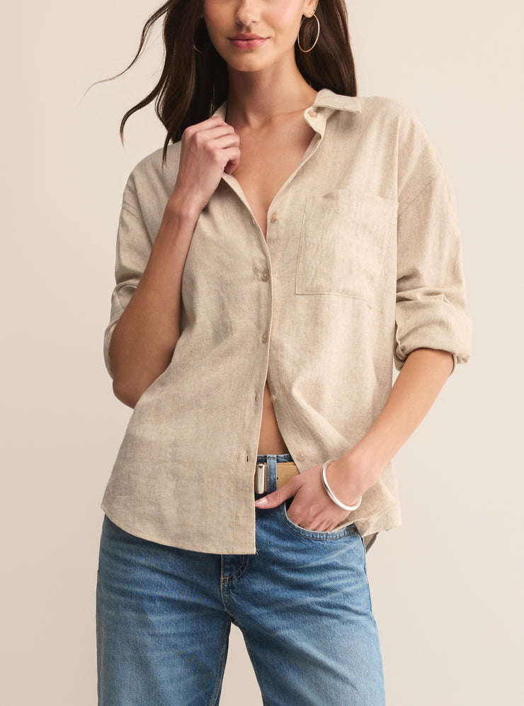 Alfie Linen Button Up - Flax